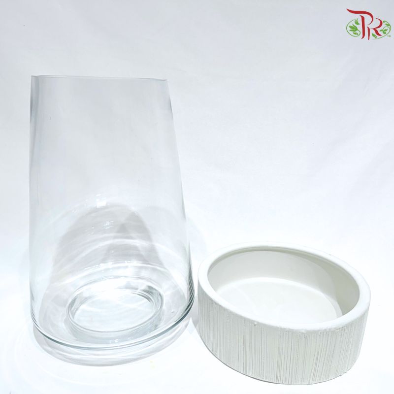 431928T-W - Detachable Glass Jar Vase With White Colour Base