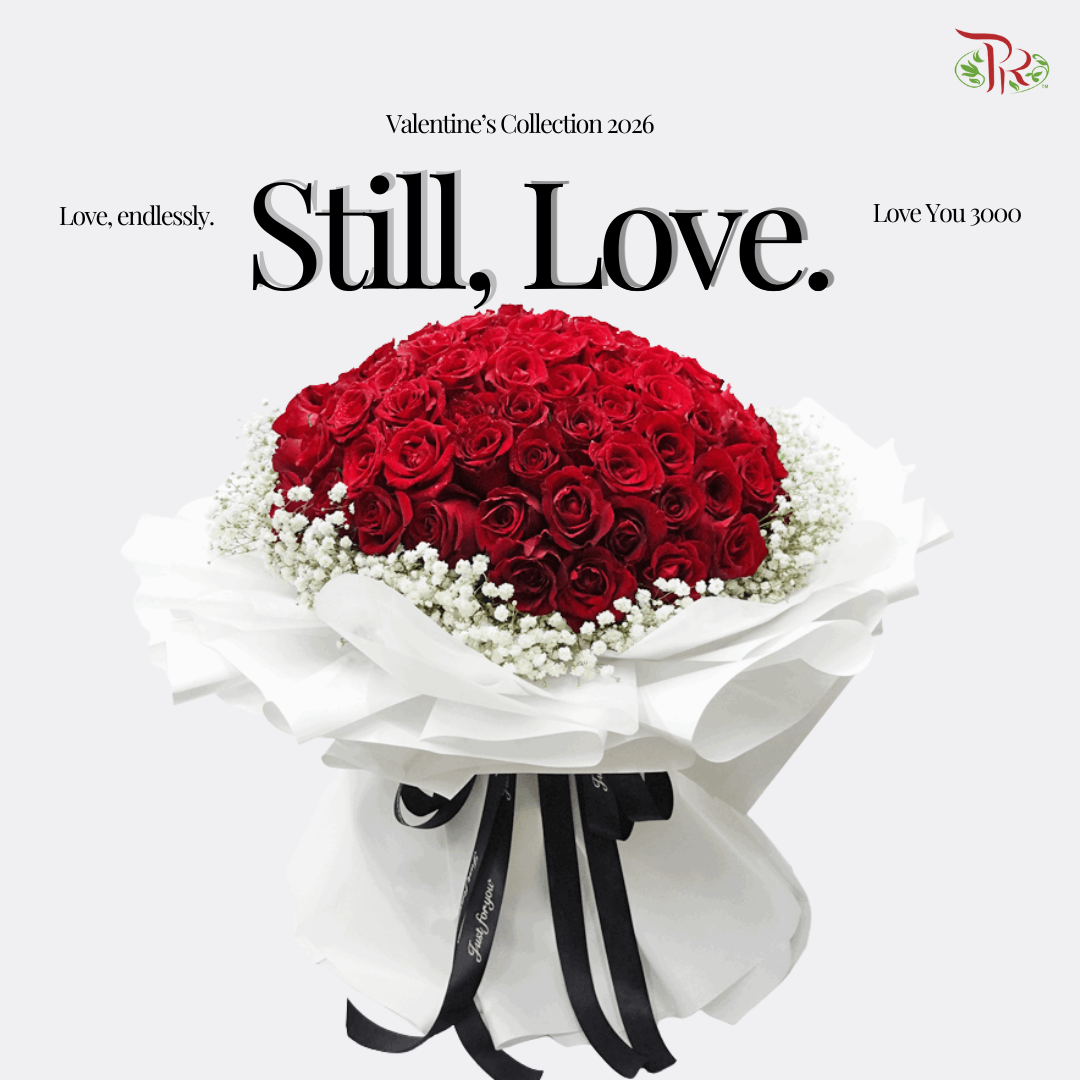 【VDAY 2026】99 Fresh Roses With Baby's Breath (XL Hand Bouquet)