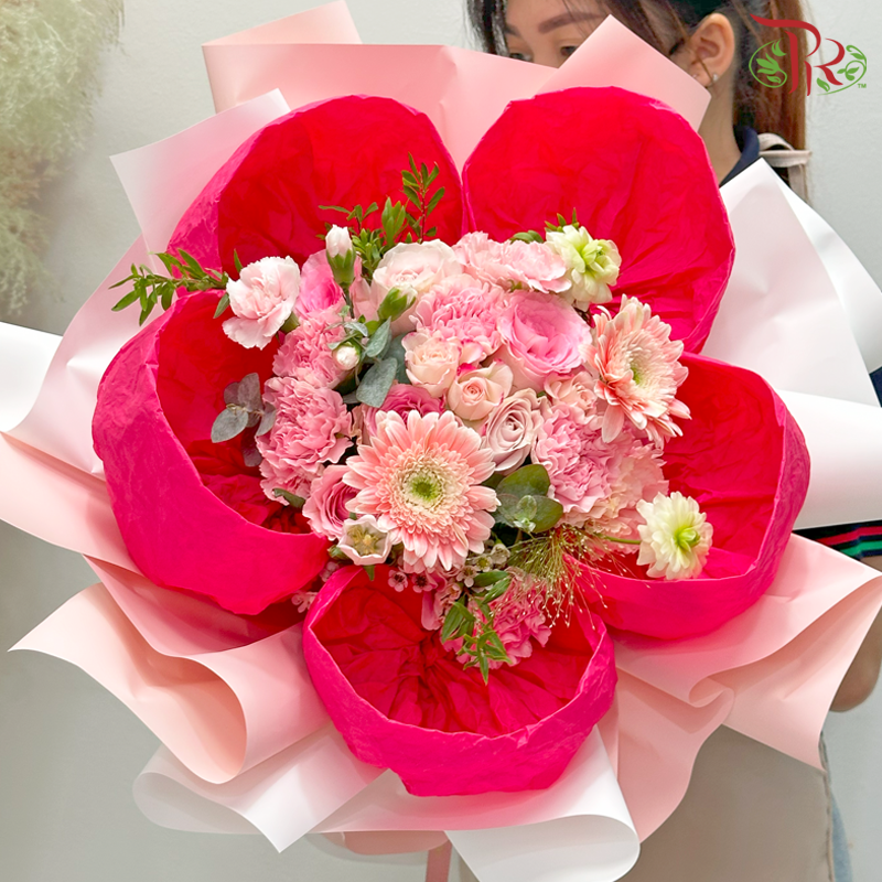 Assorted Flower Petal Design Mixed Floral Hand Bouquet In Pink Tone-Pudu Ria Florist-prflorist.com.my