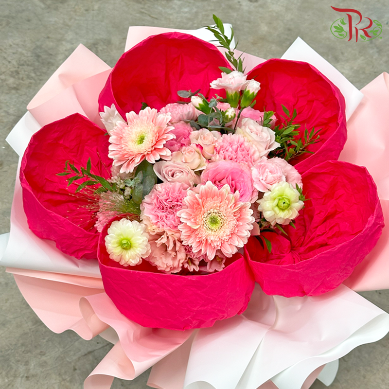 Assorted Flower Petal Design Mixed Floral Hand Bouquet In Pink Tone-Pudu Ria Florist-prflorist.com.my