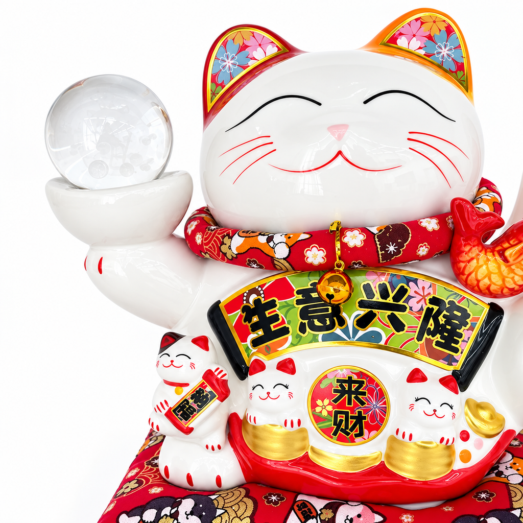 10' Lucky Cat (Swing) Crystal Ball Sheng Yi Xing Long-FBA136#2