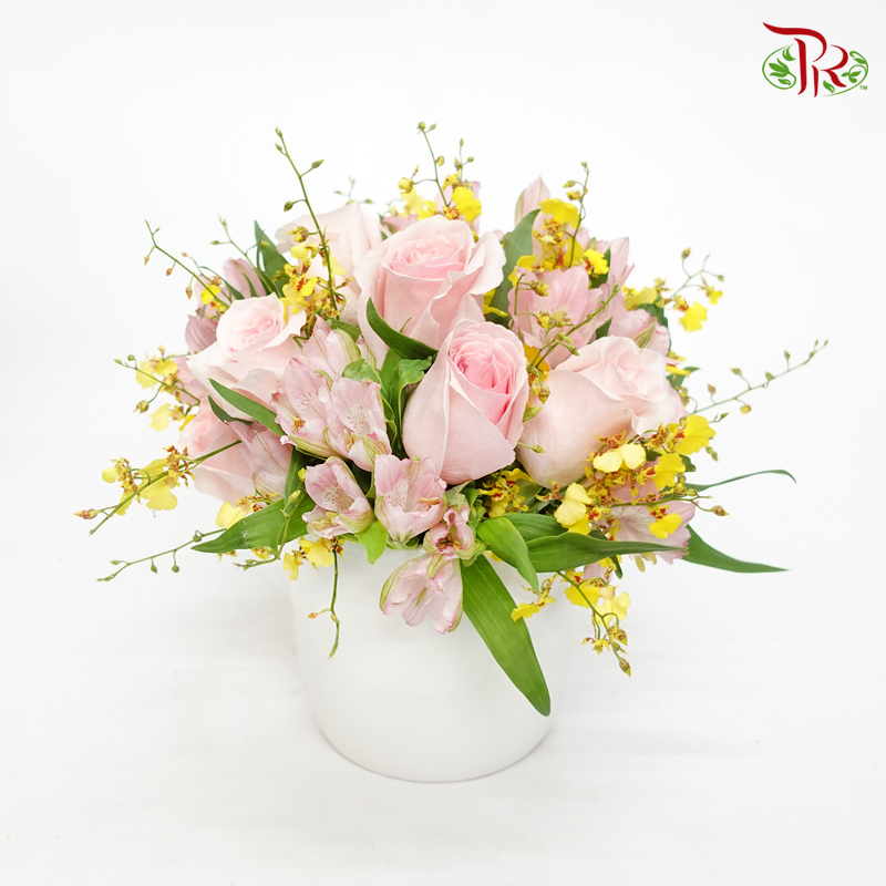 Floral Arrangement In Soft Tone With White Vase-Pudu Ria Florist-prflorist.com.my