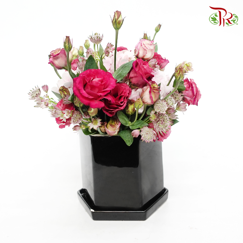 Floral Vase Arrangement In Pink And Black Vase-Pudu Ria Florist-prflorist.com.my