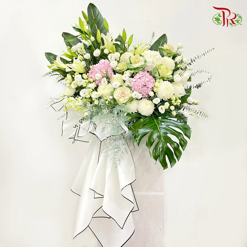 Funeral Flower Stand In Cream White & Pink