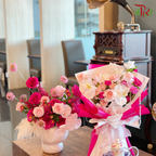 Hot Pink Theme Flower Arrangement (In Vase/ Hand Bouquet)-Pudu Ria Florist-prflorist.com.my