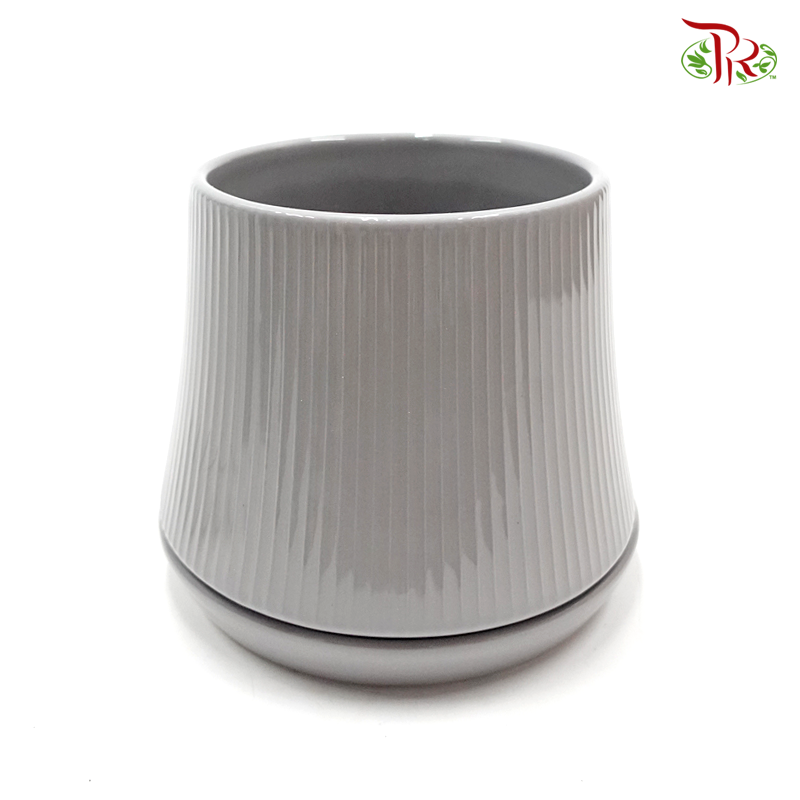 Pot- Grey (GF-8165) With Tray-Grey-Pudu Ria Florist-prflorist.com.my