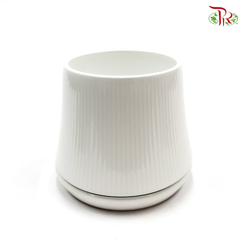 Pot- White (GF-8165) With Tray-White-Pudu Ria Florist-prflorist.com.my