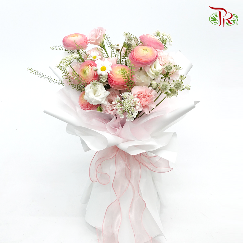 Ranunculus Flower Hand Bouquet In Pastel Pink Tone-Pudu Ria Florist-prflorist.com.my
