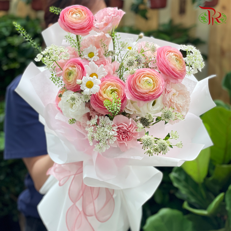 Ranunculus Flower Hand Bouquet In Pastel Pink Tone-Pudu Ria Florist-prflorist.com.my