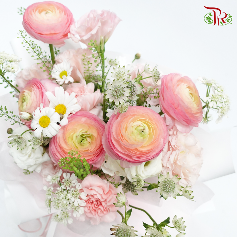 Ranunculus Flower Hand Bouquet In Pastel Pink Tone-Pudu Ria Florist-prflorist.com.my