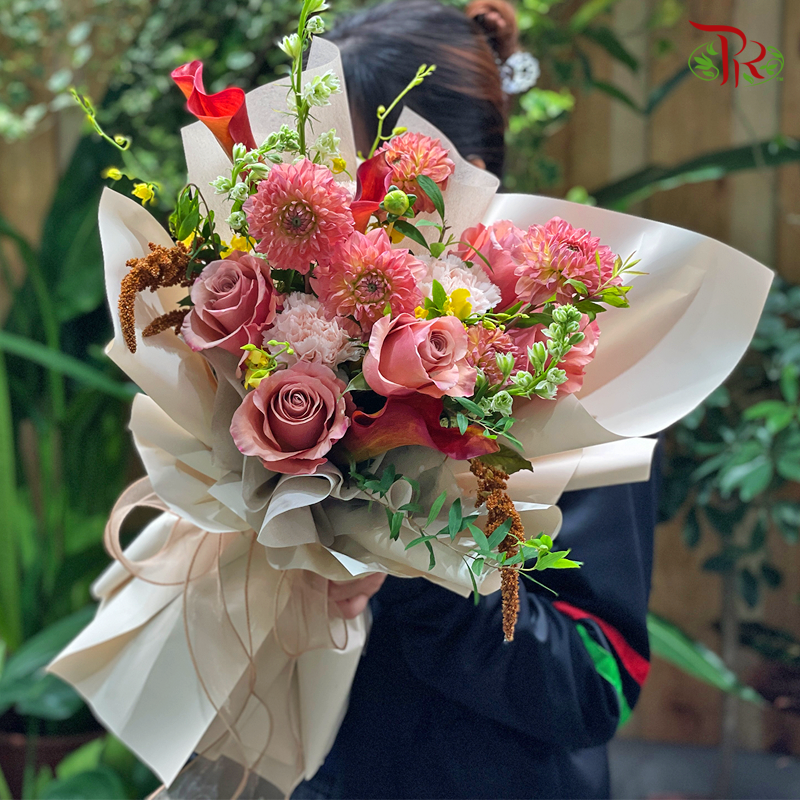 Ravishing Dahlia & Calla Lily Bouquet (M size)-Pudu Ria Florist-prflorist.com.my
